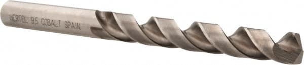 Hertel - 9.5mm 135° Cobalt Jobber Drill - Bright Finish, Spiral Flute, 4.9213" OAL, Split Point - Benchmark Tooling