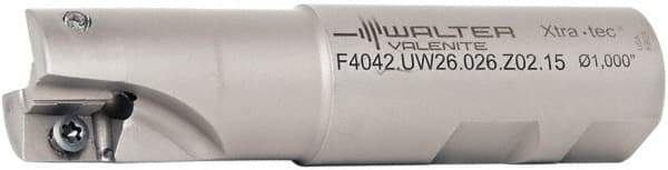 Walter - 1-1/4" Cut Diam, 15mm Max Depth of Cut, 1-1/4" Shank Diam, 3.871" OAL, Indexable Square Shoulder End Mill - AD.T 1606.. Inserts, Weldon Shank, 90° Lead Angle - Benchmark Tooling