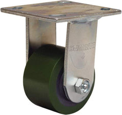 Hamilton - 3-1/4" Diam x 2" Wide x 5-1/4" OAH Top Plate Mount Rigid Caster - Polyurethane Mold onto Cast Iron Center, 575 Lb Capacity, Straight Roller Bearing, 4 x 4-1/2" Plate - Benchmark Tooling
