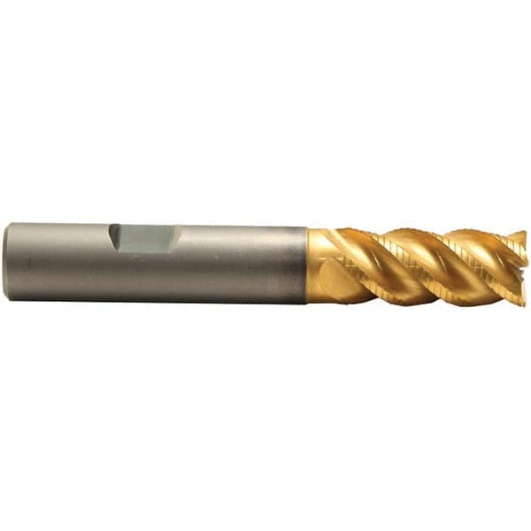 Emuge - 6mm Diam, 13mm LOC, 4 Flute Solid Carbide Roughing & Finishing End Mill - TiN/TiAlN Finish, 57mm OAL, 6mm Shank Diam, Weldon Shank, 45° Helix, Long Length - Benchmark Tooling