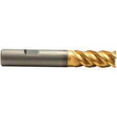 Emuge - 6mm Diam, 13mm LOC, 4 Flute Solid Carbide Roughing & Finishing End Mill - TiN/TiAlN Finish, 57mm OAL, 6mm Shank Diam, Weldon Shank, 45° Helix, Long Length - Benchmark Tooling