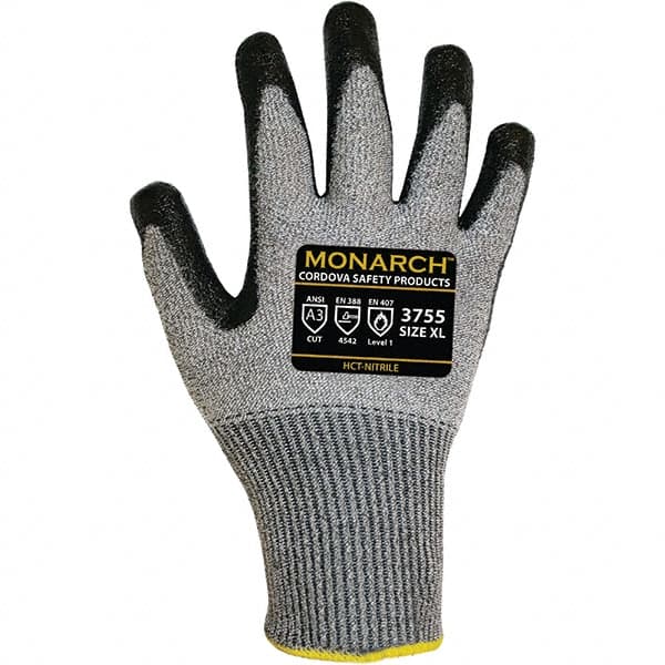 Cordova - Size M, ANSI Cut Lvl 3, Puncture Lvl 2, Abrasion Lvl 4, Cut & Puncture Resistant Gloves - Palm Coated, Black/Gray - Benchmark Tooling
