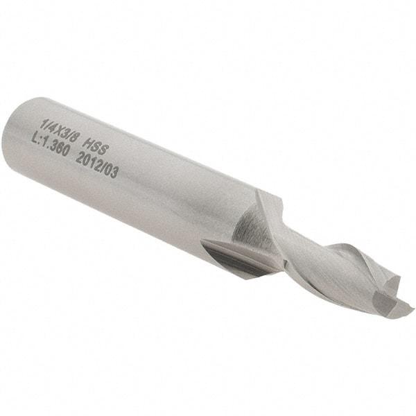 Value Collection - 1/4", 1/2" LOC, 3/8" Shank Diam, 2-5/16" OAL, 2 Flute, High Speed Steel Square End Mill - Single End, Uncoated, Spiral Flute, 30° Helix, Centercutting, Right Hand Cut, Right Hand Flute - Benchmark Tooling