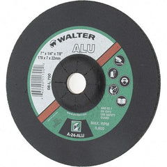 Value Collection - 7" Wheel Diam, 1/4" Wheel Thickness, 7/8" Arbor Hole, Type 27 Depressed Center Wheel - Aluminum Oxide, 8,600 Max RPM - Benchmark Tooling