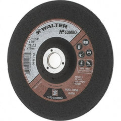 Value Collection - 30 Grit, 7" Wheel Diam, 1/8" Wheel Thickness, 7/8" Arbor Hole, Type 27 Depressed Center Wheel - Aluminum Oxide, Resinoid Bond, 8,600 Max RPM - Benchmark Tooling