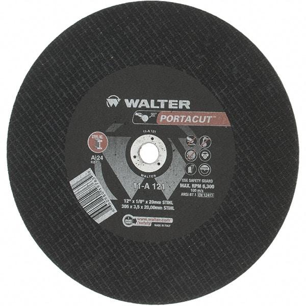 Value Collection - 12" 24 Grit Aluminum Oxide Cutoff Wheel - 1/8" Thick, 20mm Arbor, 6,300 Max RPM - Benchmark Tooling