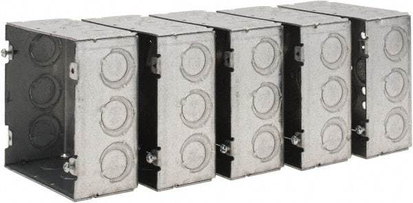 Value Collection - (17) 1/2 & 3/4" Knockouts, Steel Square Junction Box - 4-11/16" Overall Height x 4-11/16" Overall Width x 2-1/8" Overall Depth - Benchmark Tooling