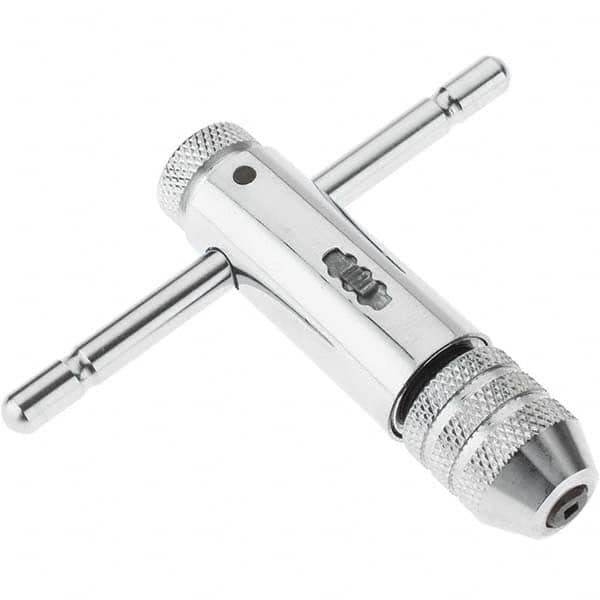 Value Collection - #0 to 1/4" Tap Capacity, T Handle Tap Wrench - 3-1/2" Overall Length, Ratcheting - Benchmark Tooling