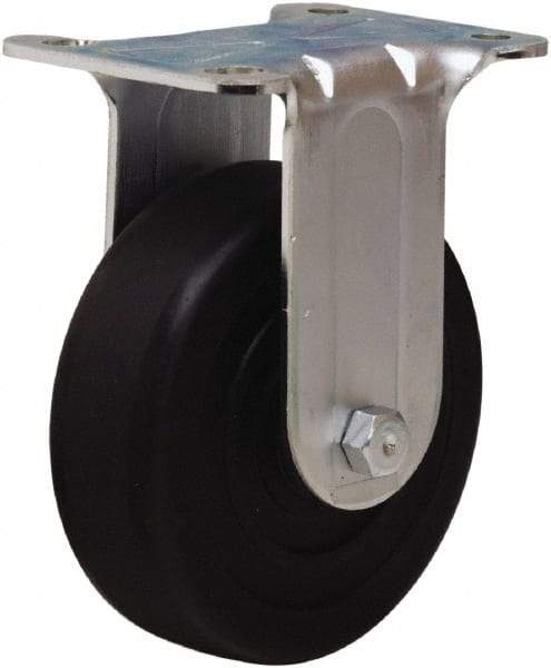Hamilton - 4" Diam x 1-1/4" Wide x 5" OAH Top Plate Mount Rigid Caster - Hard Rubber, 165 Lb Capacity, Self-Lubricating Bearing, 2-3/4 x 3-3/4" Plate - Benchmark Tooling