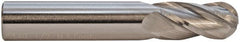 M.A. Ford - 9/16" Diam, 1-1/8" LOC, 4 Flute Solid Carbide Ball End Mill - TiN Finish, Single End, 3-1/2" OAL, 9/16" Shank Diam, Spiral Flute - Benchmark Tooling