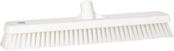 Vikan - 1.8" Bristle Length, Polyester Scrub Brush - 18" Long x 2-1/2" Wide Head, 19" OAL, European Threaded Handle, White, Polypropylene Block - Benchmark Tooling