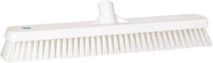 Vikan - 1.8" Bristle Length, Polyester Scrub Brush - 18" Long x 2-1/2" Wide Head, 19" OAL, European Threaded Handle, White, Polypropylene Block - Benchmark Tooling