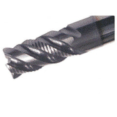 Iscar - 3/8" Diam, 3/4" LOC, 4 Flute Solid Carbide Roughing & Finishing Corner Chamfer End Mill - TiAlN Finish, 3" OAL, 3/8" Shank Diam, Straight Shank, 38° Helix, Centercutting, Regular Length - Benchmark Tooling