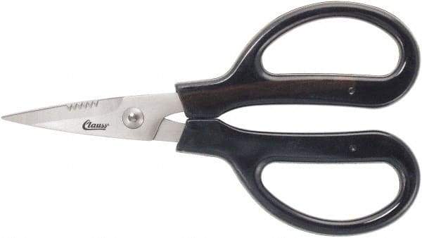 Clauss - 3" LOC, 9-1/4" OAL Stainless Steel Blunt Point Trimmers - Serrated, Plastic Handle, For Paper, Fabric - Benchmark Tooling