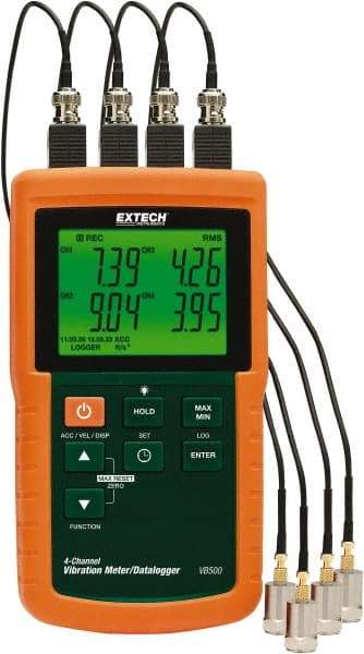 Extech - 10Hz to 1kHz (mm), LCD Vibration Meter Datalogger - 8 AA Batteries, 4 Channels - Benchmark Tooling