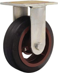 Hamilton - 6" Diam x 2" Wide x 7-1/2" OAH Top Plate Mount Rigid Caster - Rubber Mold on Cast Iron, 410 Lb Capacity, Straight Roller Bearing, 4 x 4-1/2" Plate - Benchmark Tooling