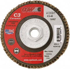 Camel Grinding Wheels - 60 Grit, 7" Disc Diam, 5/8-11 Center Hole, Type 29 Ceramic Flap Disc - 8,600 Max RPM, Polyester Backing, Arbor Attaching System, Coated - Benchmark Tooling