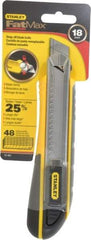 Stanley - Snap Utility Knife - 4-3/8" Blade, Yellow, Silver & Black TPE Handle, 6 Blades Included - Benchmark Tooling