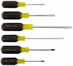 Stanley - 6 Piece Cabinet, Phillips & Slotted Screwdriver Set - Blade Sizes: Length 3, 4 & 6, Width 1/4, 5/16 & 3/16, Bit Sizes: Philips #1 to #2 - Benchmark Tooling