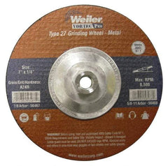 Weiler - 24 Grit, 7" Wheel Diam, 1/4" Wheel Thickness, Type 27 Depressed Center Wheel - Very Coarse Grade, Aluminum Oxide, Resinoid Bond, R Hardness, 8,500 Max RPM - Benchmark Tooling