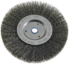 Weiler - 6" OD, 2" Arbor Hole, Crimped Steel Wheel Brush - 1" Face Width, 1-1/8" Trim Length, 0.008" Filament Diam, 6,000 RPM - Benchmark Tooling