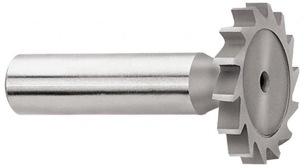 Whitney Tool Co. - 1-1/4" Diam x 1/8" Face Width, Cobalt, 18 Teeth, Shank Connection Woodruff Keyseat Cutter - Uncoated, 2-1/8" OAL x 1/2" Shank, Straight Teeth - Benchmark Tooling