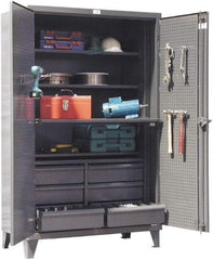 Strong Hold - 4 Shelf Pegboard Storage Cabinet - Steel, 48" Wide x 24" Deep x 78" High, Dark Gray - Benchmark Tooling
