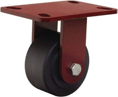 Hamilton - 4" Diam x 2" Wide x 5-5/8" OAH Top Plate Mount Rigid Caster - Nylon, 2,000 Lb Capacity, Sealed Precision Ball Bearing, 4-1/2 x 6-1/2" Plate - Benchmark Tooling