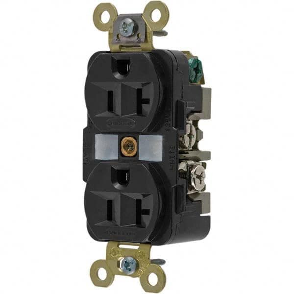 Hubbell Wiring Device-Kellems - 125V 20A NEMA 5-20R Industrial Grade Black Straight Blade Duplex Receptacle - Benchmark Tooling