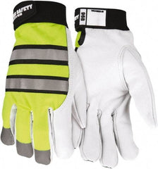 MCR Safety - Size M Goatskin General Protection Work Gloves - For Work & Driver, Uncoated, Hook & Loop Cuff, White/Yellow/Black, Paired - Benchmark Tooling