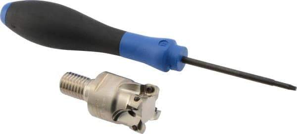 Seco - 1" Cut Diam, 0.03" Max Depth, M12 Modular Connection Indexable High-Feed End Mill - Screw Holding Method, LP.. 06 Insert, R217.21 Toolholder, Through Coolant - Benchmark Tooling