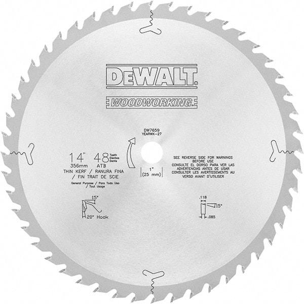 DeWALT - 14" Diam, 1" Arbor Hole Diam, 48 Tooth Wet & Dry Cut Saw Blade - Carbide-Tipped, General Purpose Action, Standard Round Arbor - Benchmark Tooling