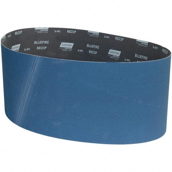 Norton - 9" Wide x 60" OAL, 120 Grit, Zirconia Alumina Abrasive Belt - Zirconia Alumina, Coated, X Weighted Cloth Backing - Benchmark Tooling