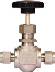 Brennan - 3/8" Pipe, Straight Needle Valve - PTFE Seal, Tube Ends, Stainless Steel Valve, 6,000 Max psi - Benchmark Tooling