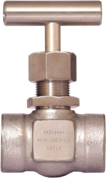 Brennan - 3/4" Pipe, Straight Needle Valve - PTFE Seal, Tube Ends, Stainless Steel Valve, 6,000 Max psi - Benchmark Tooling