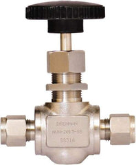 Brennan - 3/8" Pipe, Straight Needle Valve - PTFE Seal, Tube Ends, Stainless Steel Valve, 6,000 Max psi - Benchmark Tooling