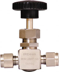 Brennan - 1/4" Pipe, Straight Needle Valve - PTFE Seal, Tube Ends, Stainless Steel Valve, 6,000 Max psi - Benchmark Tooling