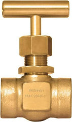 Brennan - 1/2" Pipe, Straight Needle Valve - PTFE Seal, NPT Ends, Brass Valve, 3,000 Max psi - Benchmark Tooling