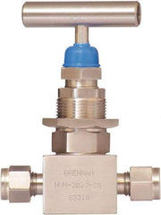 Brennan - 1/2" Pipe, Straight Needle Valve - PTFE Seal, NPT Ends, Stainless Steel Valve, 6,000 Max psi - Benchmark Tooling
