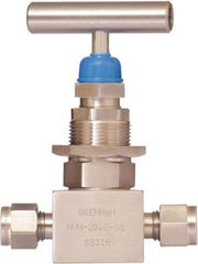 Brennan - 1/2" Pipe, Straight Needle Valve - PTFE Seal, NPT Ends, Stainless Steel Valve, 6,000 Max psi - Benchmark Tooling