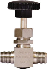 Brennan - 1/4" Pipe, Straight Needle Valve - PTFE Seal, NPT Ends, Stainless Steel Valve, 6,000 Max psi - Benchmark Tooling