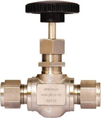 Brennan - 1/2" Pipe, Straight Needle Valve - PTFE Seal, Tube Ends, Stainless Steel Valve, 6,000 Max psi - Benchmark Tooling