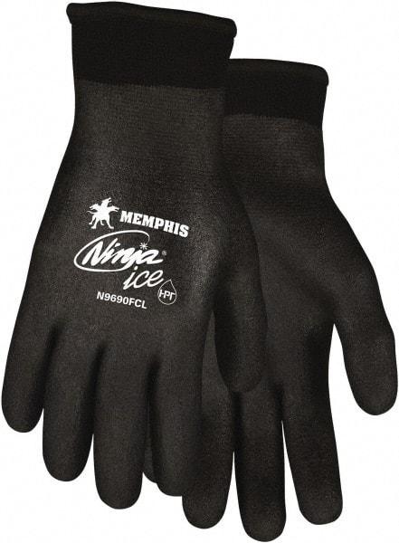 MCR Safety - Size L Work Gloves - Knit Wrist Cuff, Black Polymer, Shell, White Logo, Hem, Paired - Benchmark Tooling