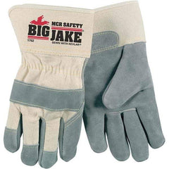 MCR Safety - Size M (8), ANSI Cut Lvl 3, Abrasion Lvl 6, Leather Cut & Puncture Resistant Gloves - 12.5" Long, White/Gray, Paired - Benchmark Tooling