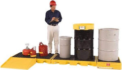 UltraTech - 121 Gal Sump, 7,500 Lb Capacity, 5 Drum, Polyethylene Spill Deck or Pallet - 129-3/4" Long x 5-3/4" Wide x 26" High, Low Profile, Inline Drum Configuration - Benchmark Tooling