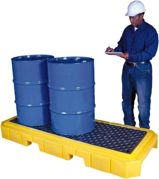 UltraTech - 66 Gal Sump, 4,500 Lb Capacity, 3 Drum, Polyethylene Spill Deck or Pallet - 76" Long x 27" Wide x 9" High, Liftable Fork, Drain Included, Low Profile, Inline Drum Configuration - Benchmark Tooling