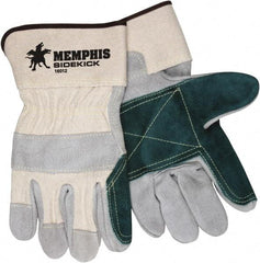 MCR Safety - Size L (9), ANSI Cut Lvl A3, Puncture Lvl 5, Leather Cut & Puncture Resistant Gloves - 10.25" Long, Gray/Green, Paired - Benchmark Tooling