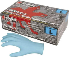 MCR Safety - Size 3XL, 4 mil, Industrial Grade, Powder Free Nitrile Disposable Gloves - 9-1/2" Long, Blue, Textured Rolled Cuffs, FDA Approved, Ambidextrous - Benchmark Tooling