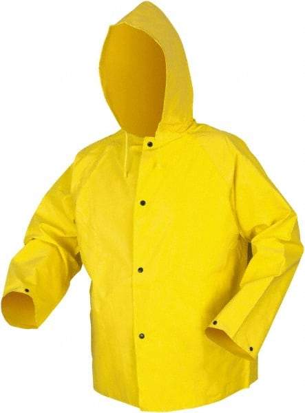 MCR Safety - Size M, Yellow, Rain, Flame Resistant/Retardant Jacket - 56" Chest, Detachable Hood - Benchmark Tooling