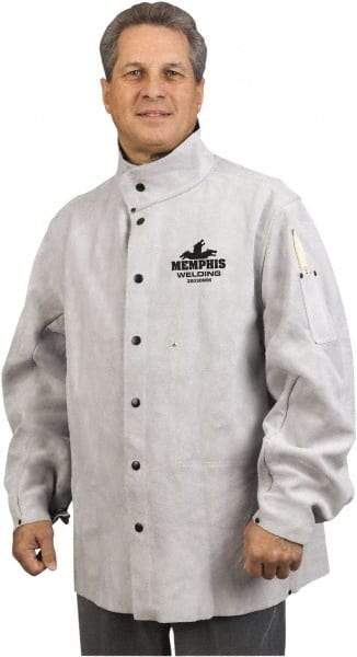 MCR Safety - Size 3XL Welding & Flame Resistant/Retardant Jacket - Gray, Leather, Snaps Closure - Benchmark Tooling